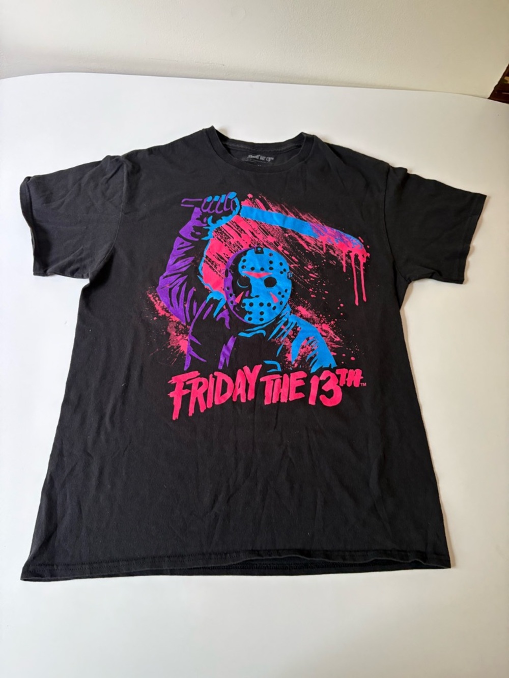 Vintage Style Friday the 13th Neon Graphic Black T-Shirt
